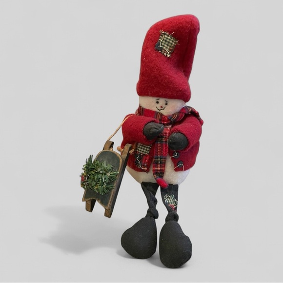 Handmade Snowman with Wooden Sled - Picture 1 of 6